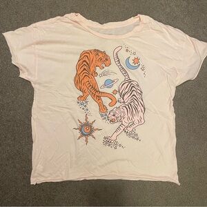Midnight Rider x Free People Graphic Tee with Tiger Design light pink sz xl
